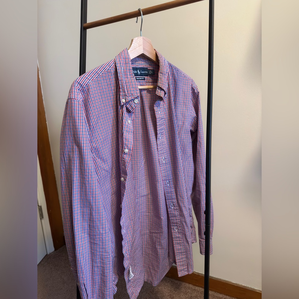 Ralph Lauren red white and blue gingham pattern button down